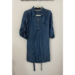 Velvet Heart lightweight Tencel denim dress, attached ties at waist, size medium